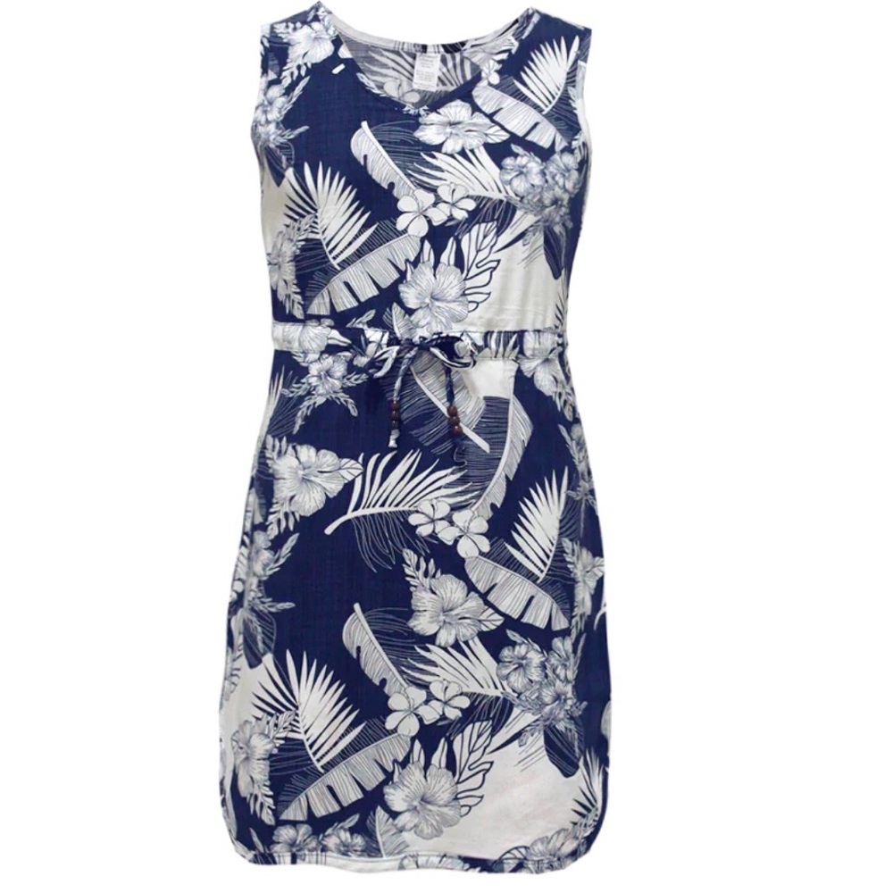 NWT Palmwave Hawaii Women’s Sleeveless Blue & White Floral Aloha Dress Size M